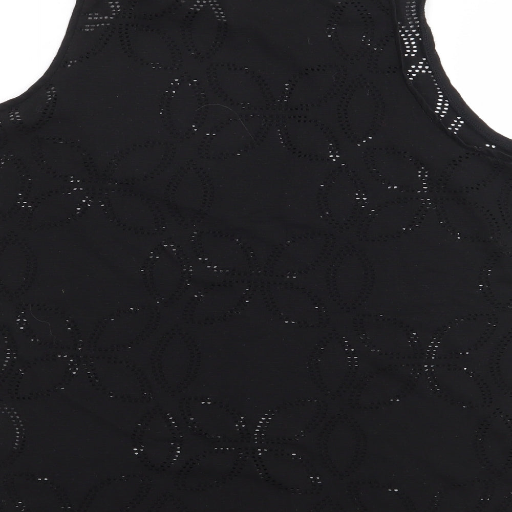 H&M Womens Black Floral Polyester Jersey Tank Size M Round Neck