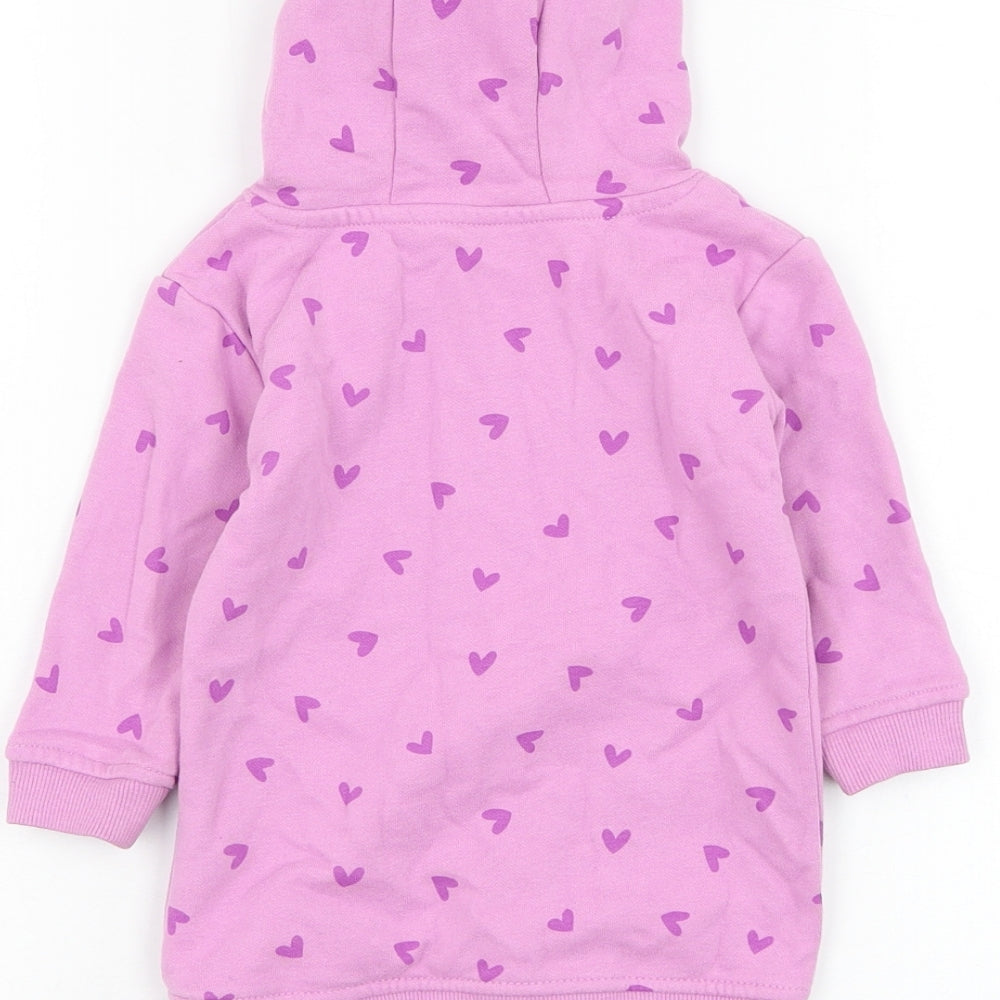 Dunnes Stores Girls Purple Cotton Jumper Dress Size 6-9 Months Round Neck Pullover - Heart