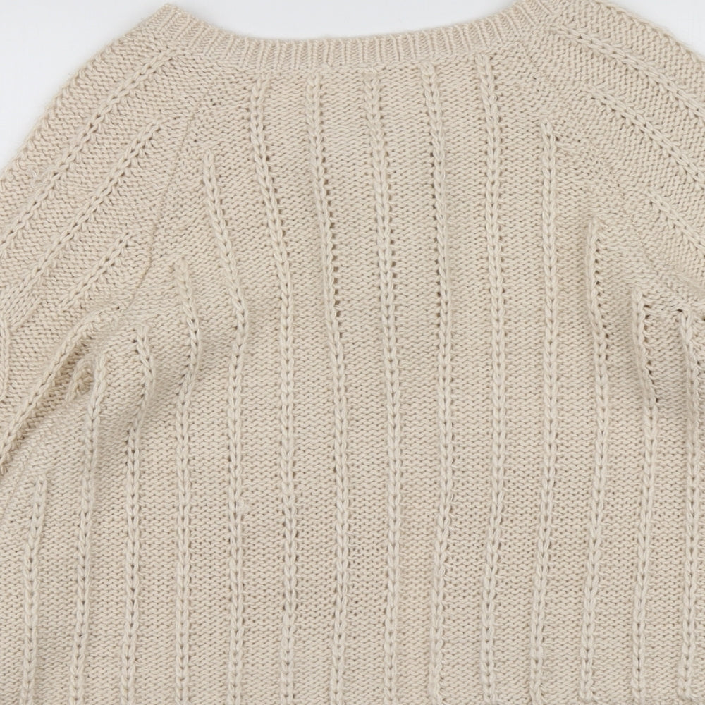 Evie Womens Beige Round Neck Acrylic Cardigan Jumper Size 12
