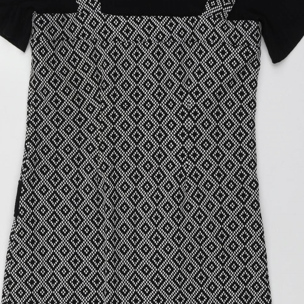 Dunnes Stores Womens Black Geometric Nylon A-Line Size 12 Round Neck