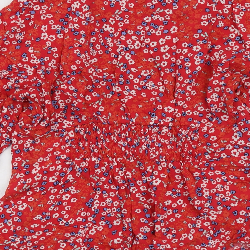 Dunnes Stores Womens Red Floral Viscose Basic Blouse Size M Round Neck