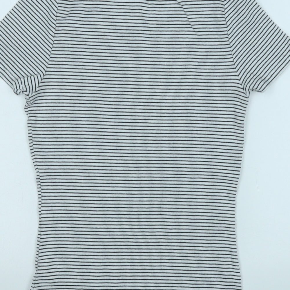 Marks and Spencer Womens White Striped Cotton Basic T-Shirt Size 12 Round Neck
