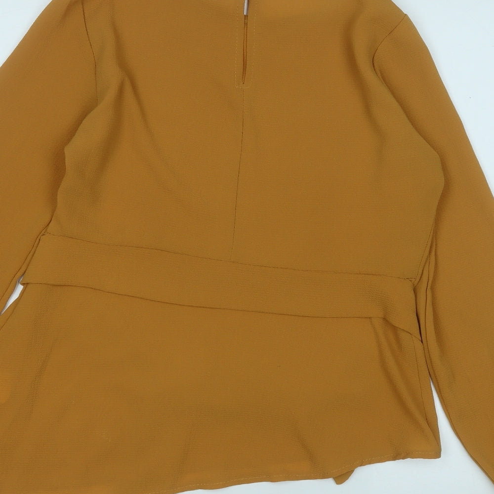 Boohoo Womens Yellow Polyester Basic Blouse Size 8 Round Neck