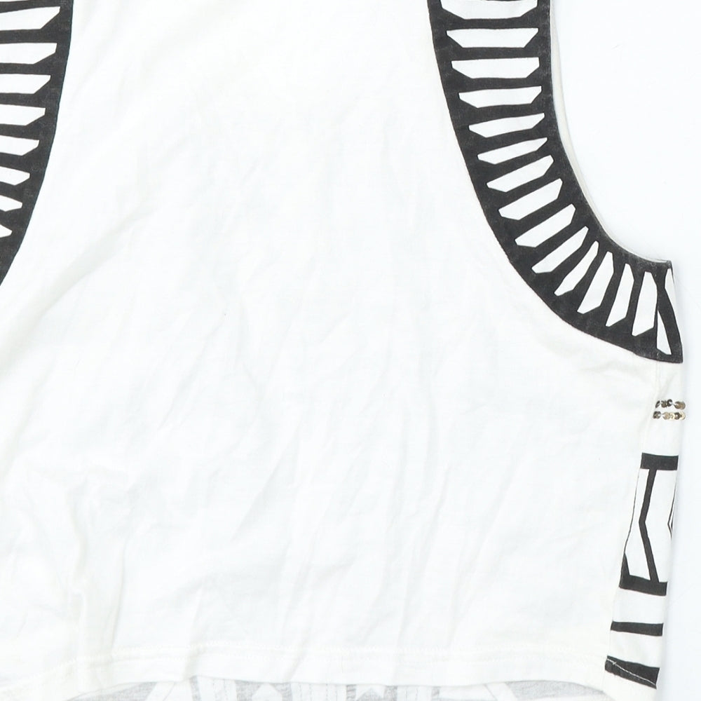 Bardut Womens White Polyester Basic Tank Size 8 Round Neck