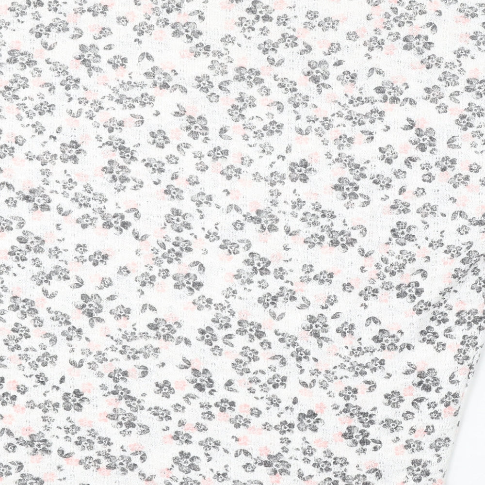 New Look Womens White Round Neck Floral Polyester Pullover Jumper Size 12