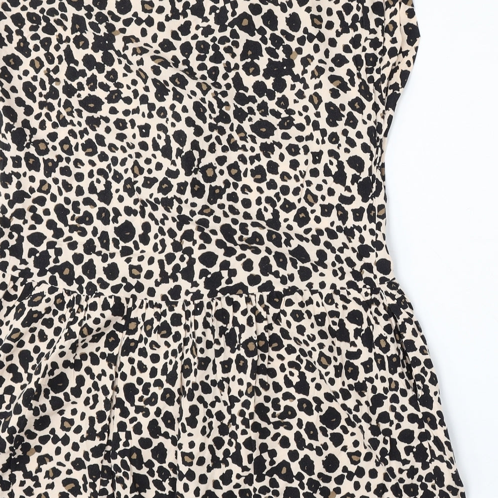 New Look Womens Beige Animal Print Viscose Sheath Size 10 V-Neck