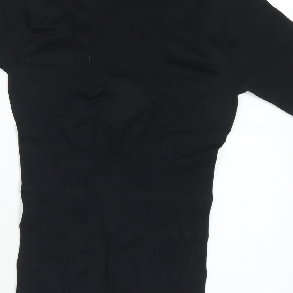 Preworn Womens Black Nylon Basic T-Shirt Size S V-Neck