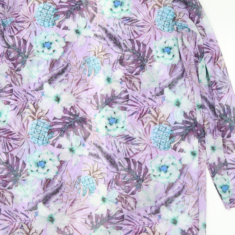 Preworn Womens Multicoloured Floral Polyester Kimono Blouse Size L V-Neck - Sheer
