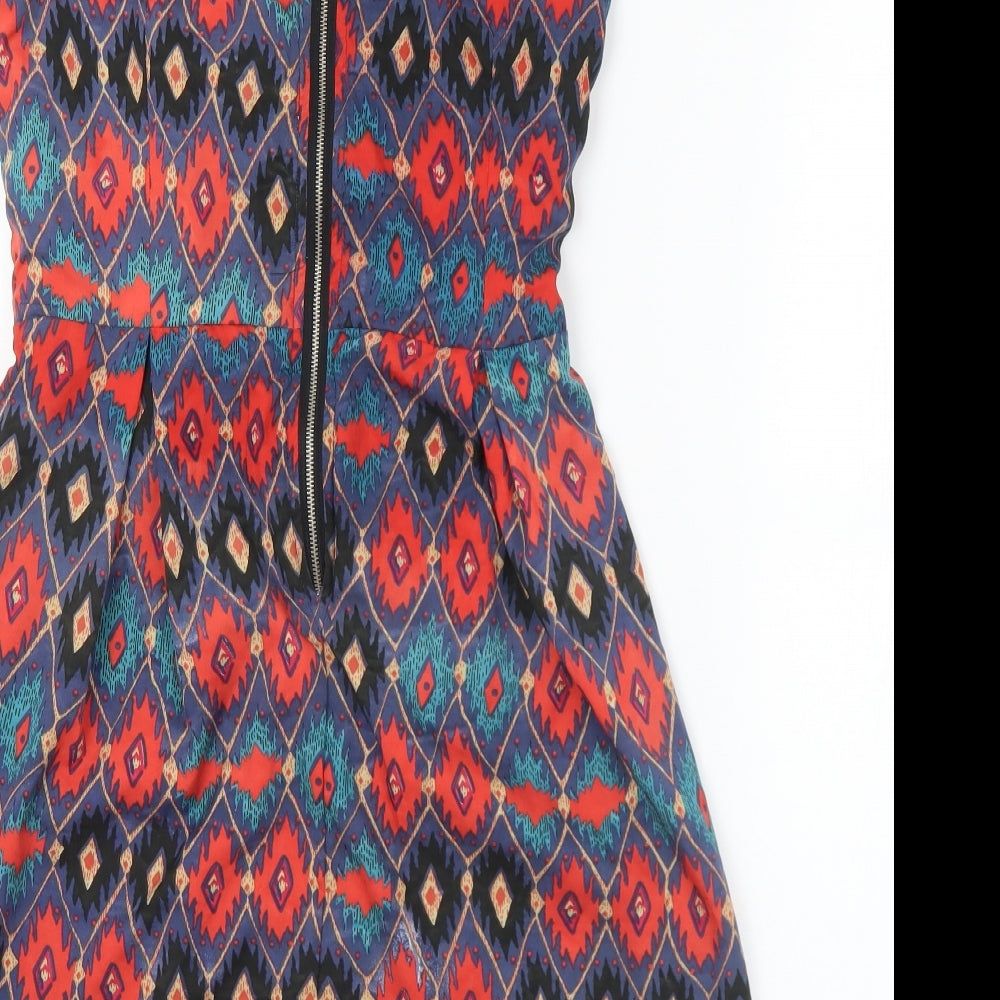Yumi Womens Multicoloured Geometric Polyester A-Line Size 12 V-Neck