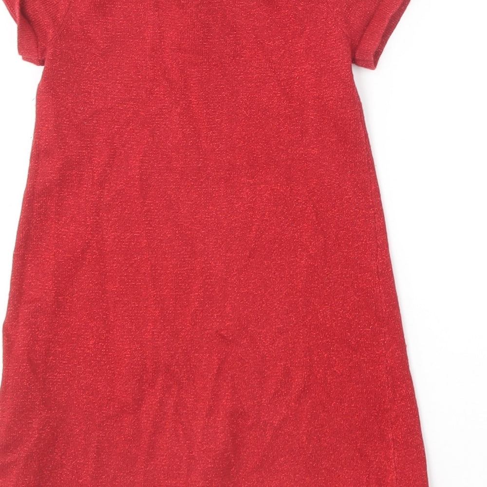 H&M Girls Red Cotton A-Line Size 2-3 Years Round Neck