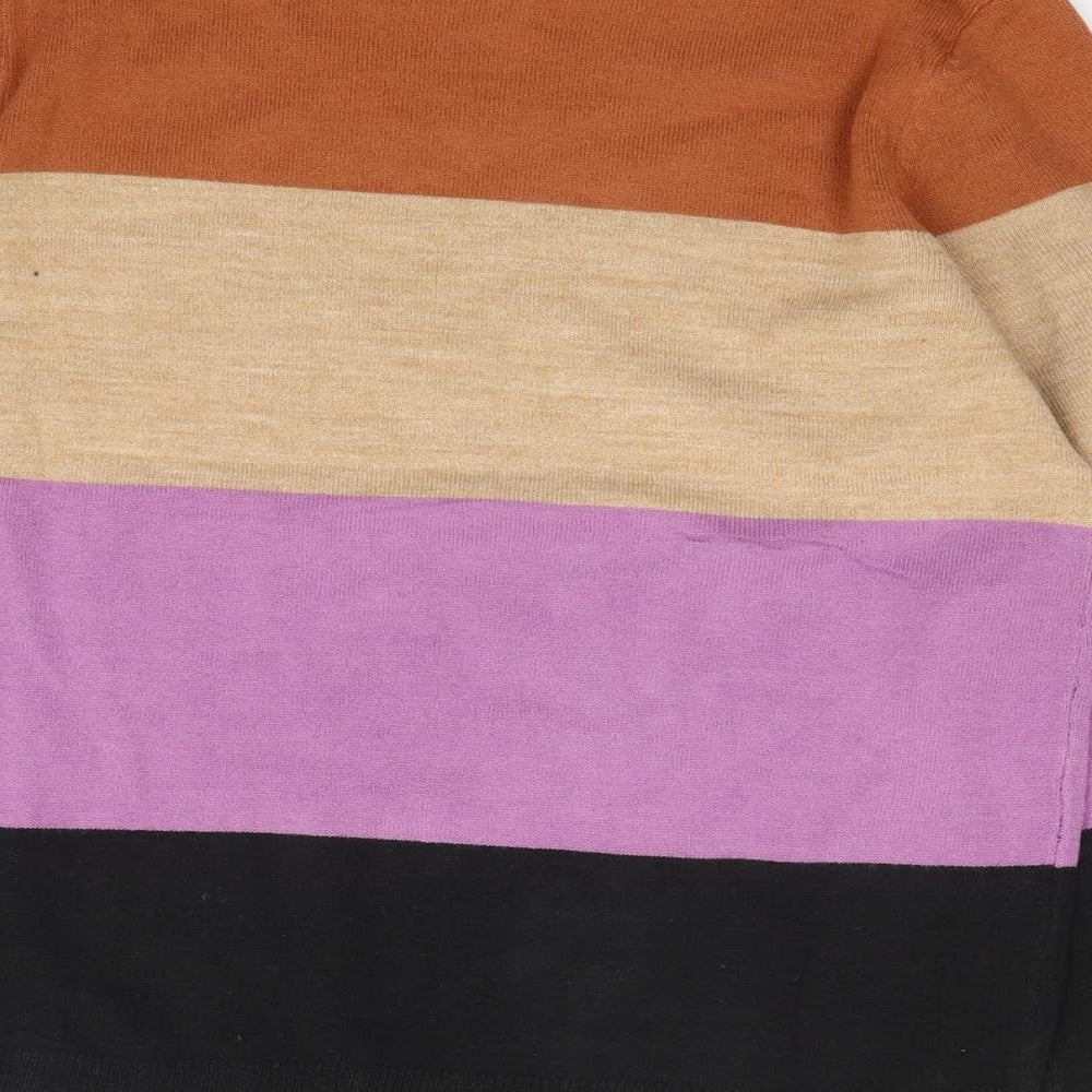 Marks & Spencer Womens Multicoloured Crew Neck Striped Acrylic Pullover Jumper Size 10