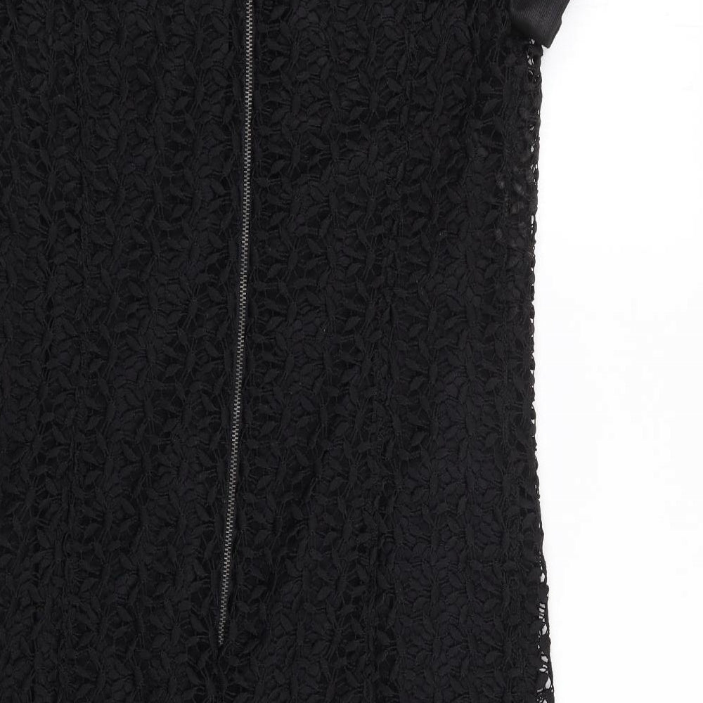 Marks & Spencer Womens Black Floral Polyester A-Line Size 12 Round Neck Zip