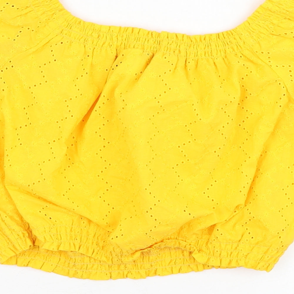 H&M Womens Yellow Cotton Cropped Blouse Size 8 Round Neck