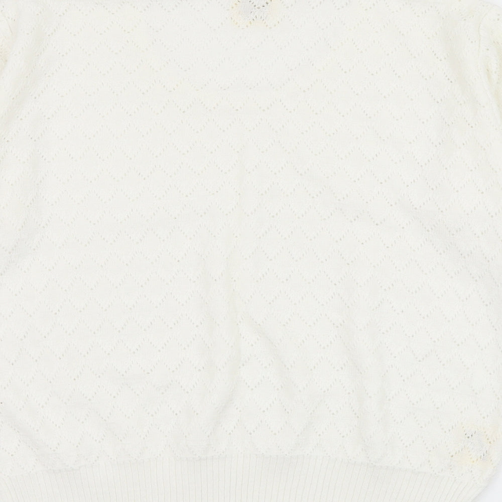 Something Special Womens White Round Neck Acrylic Pullover Jumper Size 8