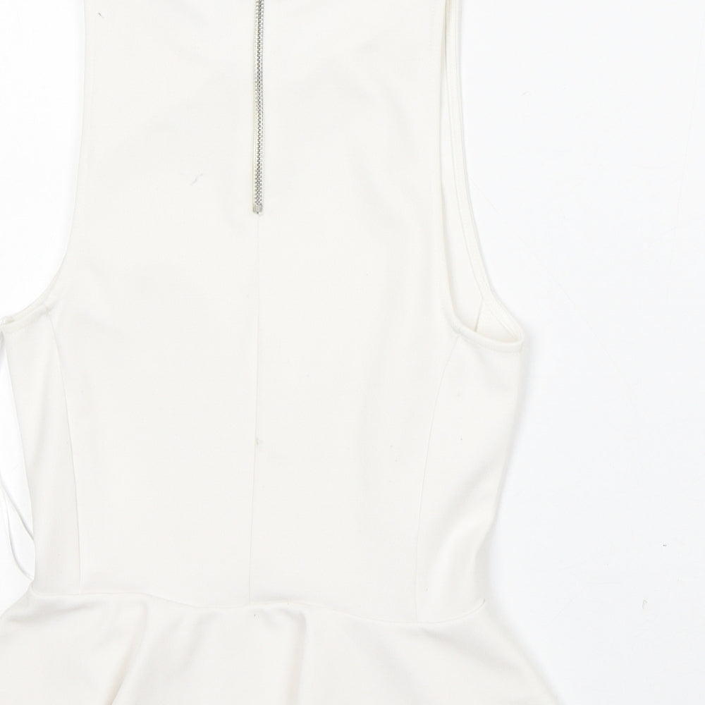 Topshop Womens White Polyester Basic Blouse Size 8 Round Neck
