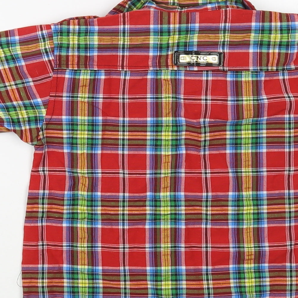C'N'C Boys Red Plaid Cotton Basic Button-Up Size 5-6 Years Collared Button