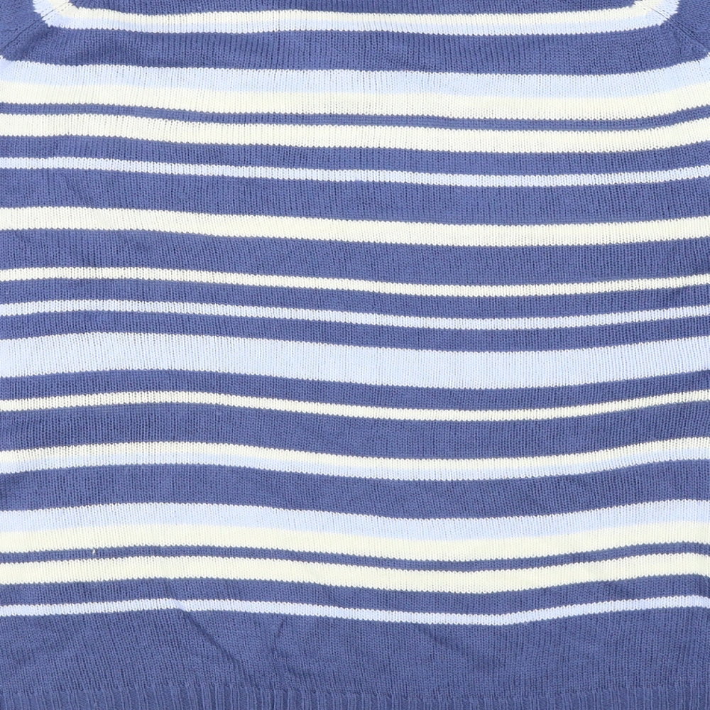 Bonmarché Womens Blue V-Neck Striped Acrylic Pullover Jumper Size L