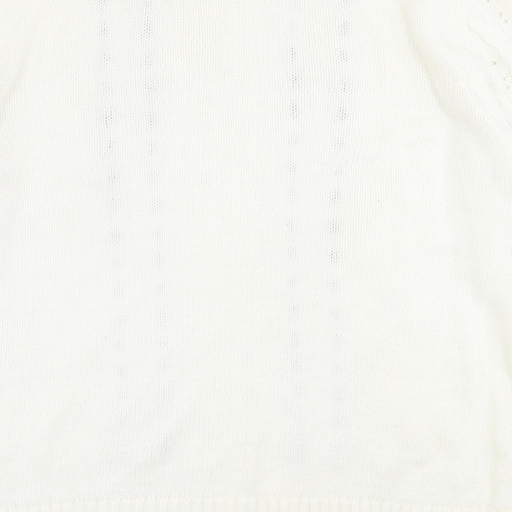 Papaya Womens White Crew Neck Geometric Acrylic Pullover Jumper Size M