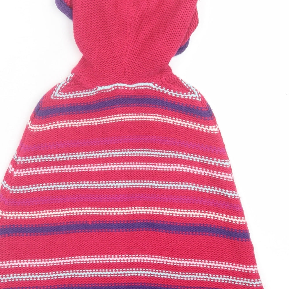 Kids Stuff Girls Pink Crew Neck Striped Acrylic Cape Jumper Size 5-6 Years Button