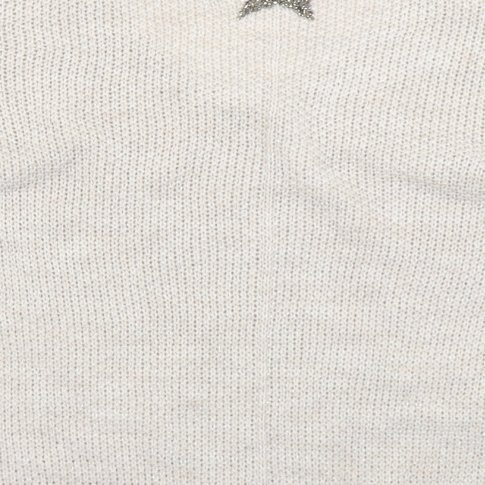 Preworn Womens Beige Scoop Neck Acrylic Pullover Jumper Size M - Star