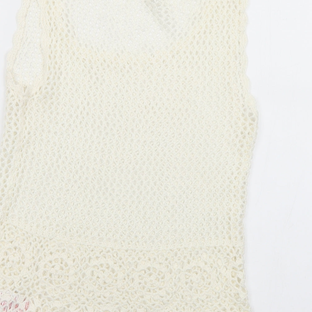 Peacocks Womens White Round Neck Acrylic Vest Jumper Size 12