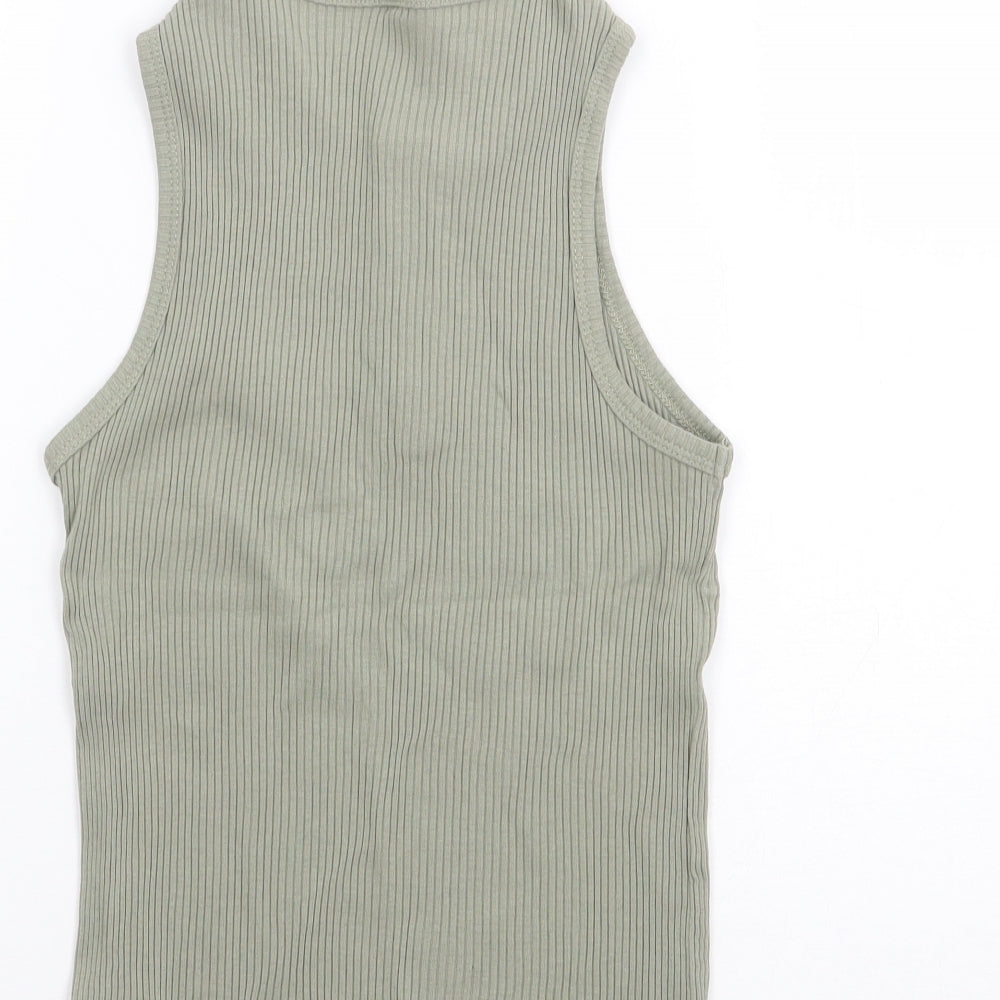 SHEIN Girls Green Cotton Jersey Tank Size 9 Years Round Neck Pullover - Ribbed