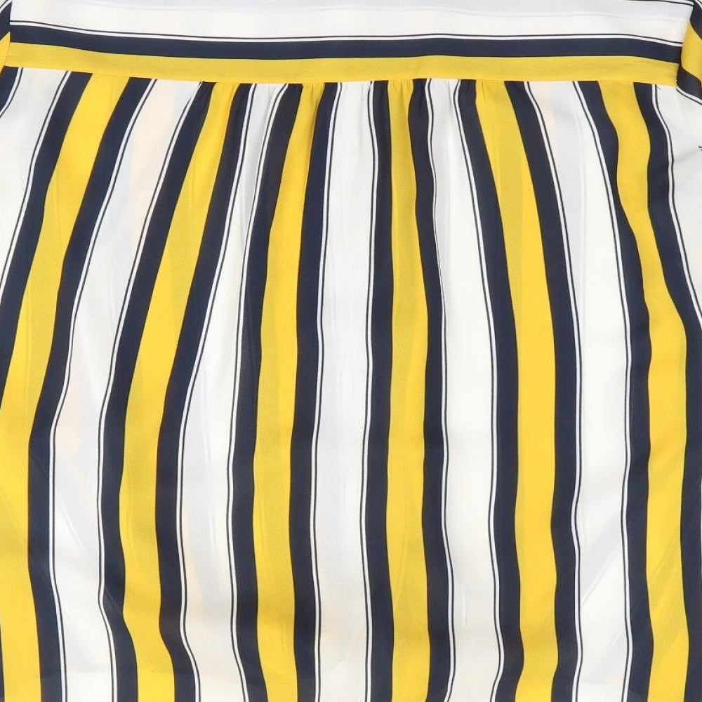 Wallis Womens Yellow Striped Polyester Jersey Button-Up Size 12 Collared
