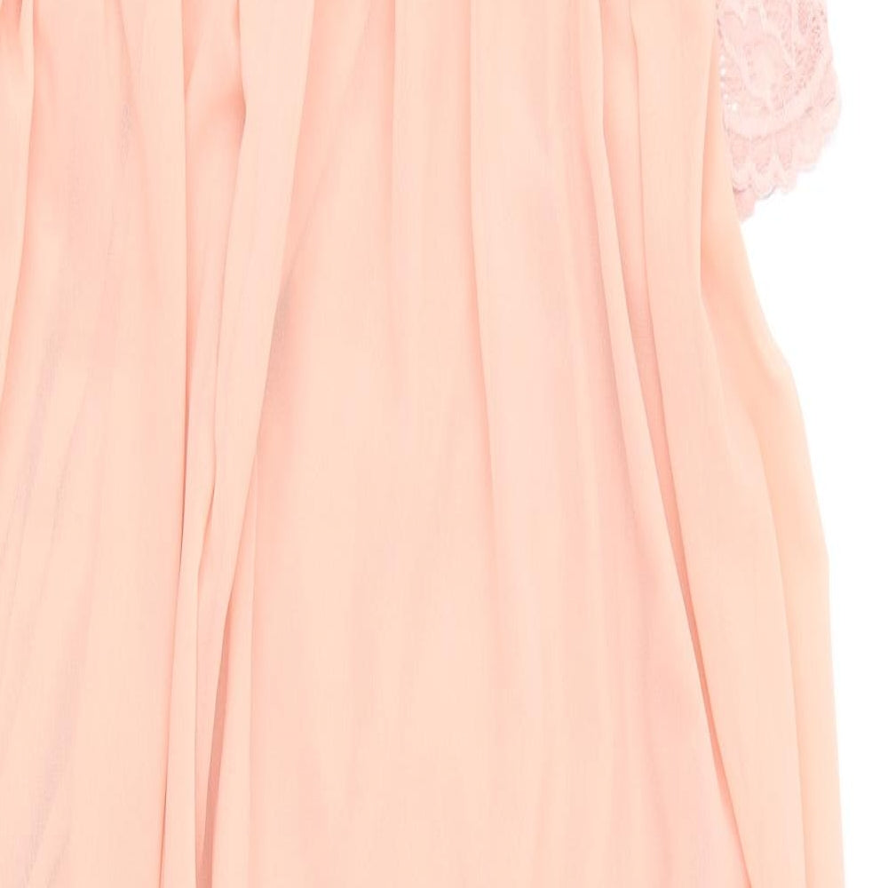 Preworn Womens Pink Polyester Ball Gown Size M V-Neck