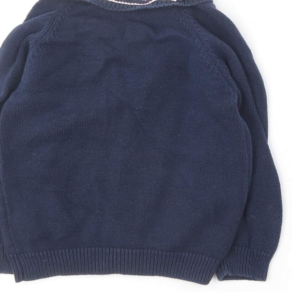 Preworn Girls Blue Round Neck Cotton Cardigan Jumper Size 3 Years