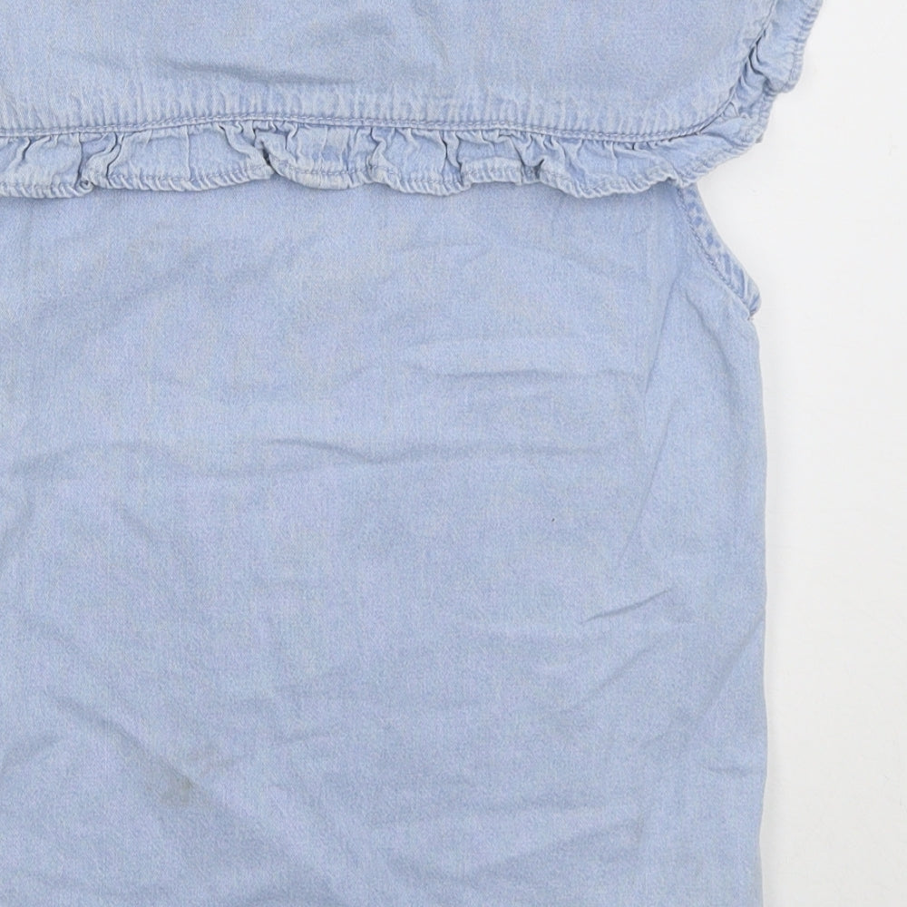 Denim Co Womens Blue Cotton Basic Button-Up Size 10 Crew Neck