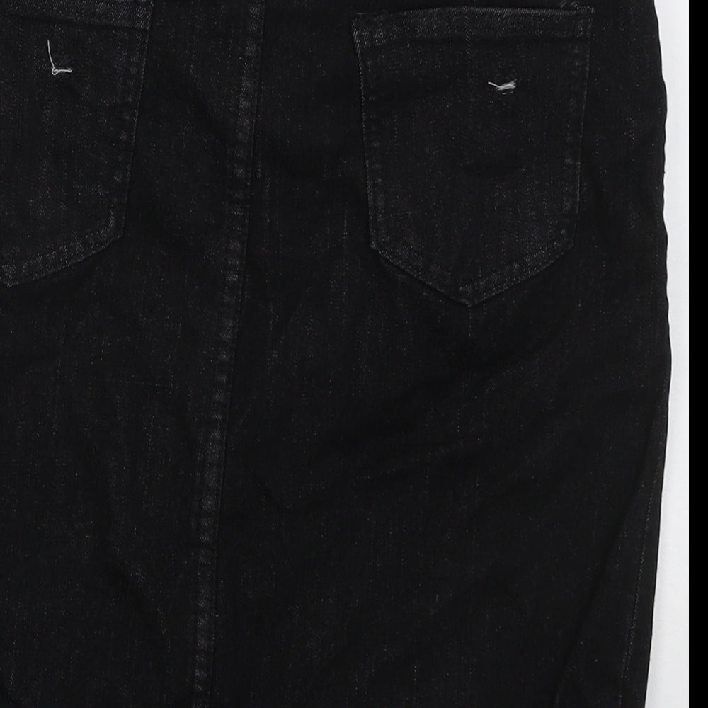 Preworn Womens Black Cotton Straight & Pencil Skirt Size 30 in Button - Distressed Look