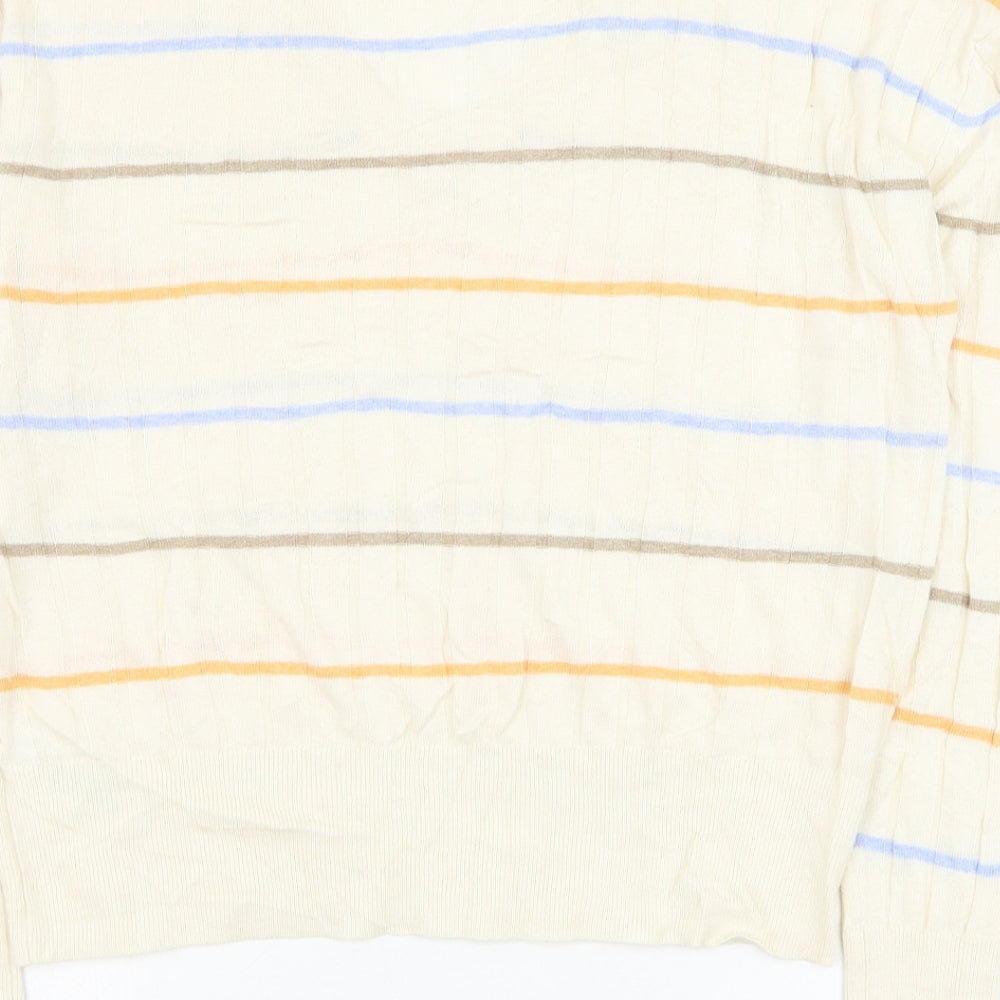 Marks & Spencer Mens Ivory V-Neck Striped Viscose Pullover Jumper Size L