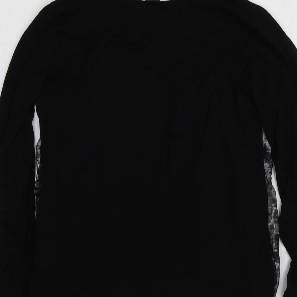EK Womens Black Geometric Viscose Basic T-Shirt Size 42 Round Neck