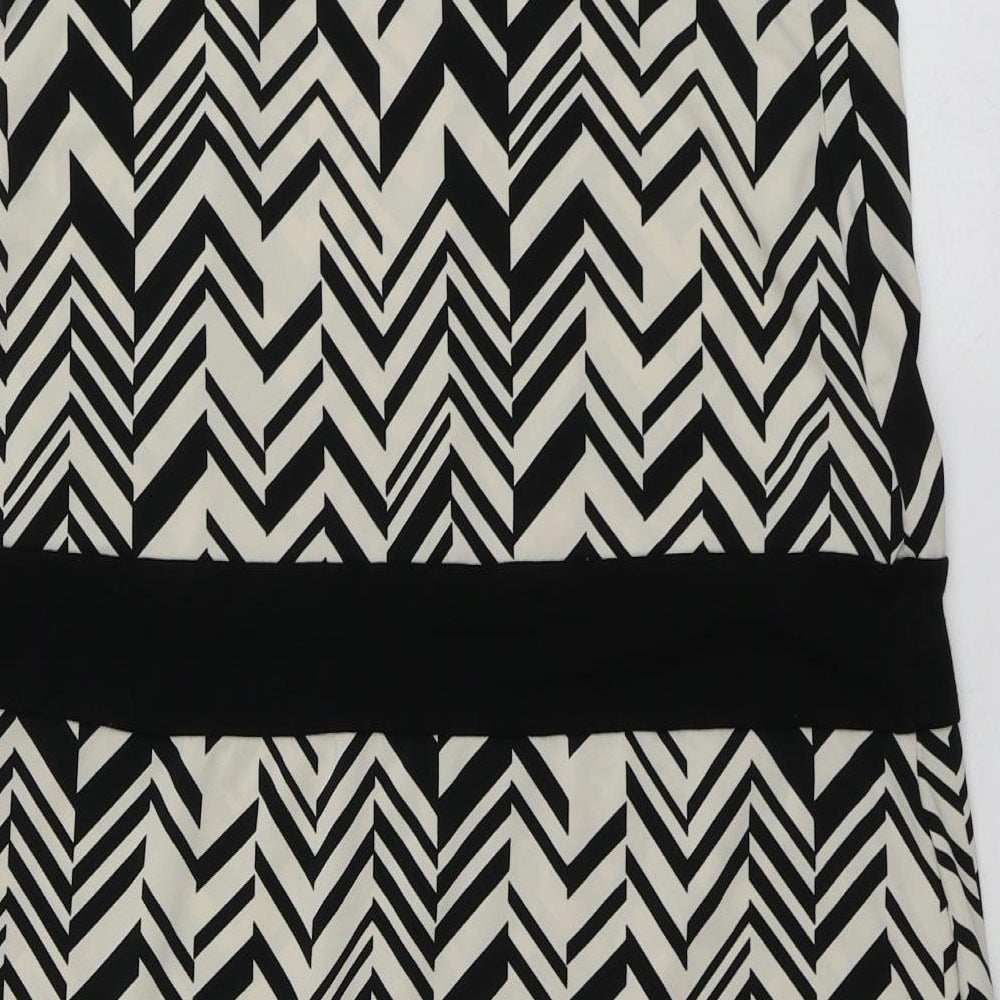 Warehouse Womens Beige Geometric Polyester A-Line Size 14 Square Neck