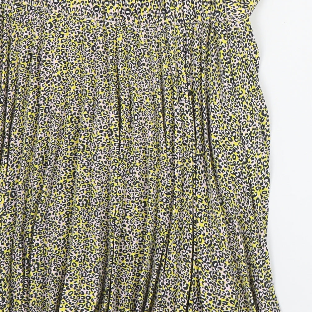 Topshop Womens Yellow Floral Polyester Pleated Skirt Size 6