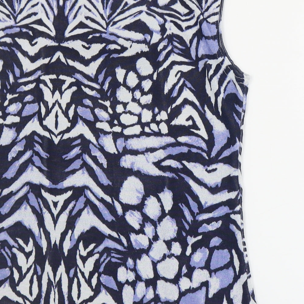 Reflections Womens Blue Geometric Polyester Basic Tank Size M Square Neck