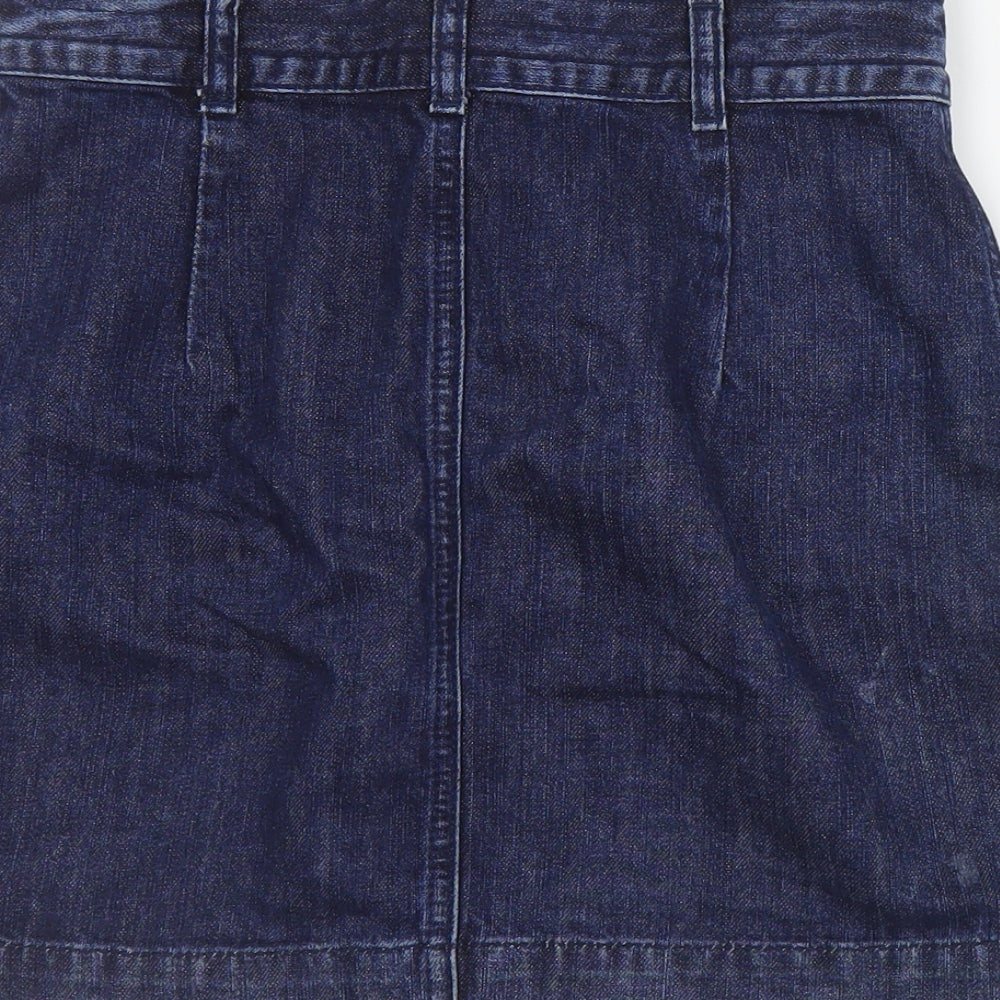 Topshop Womens Blue Cotton A-Line Skirt Size 26 in Zip