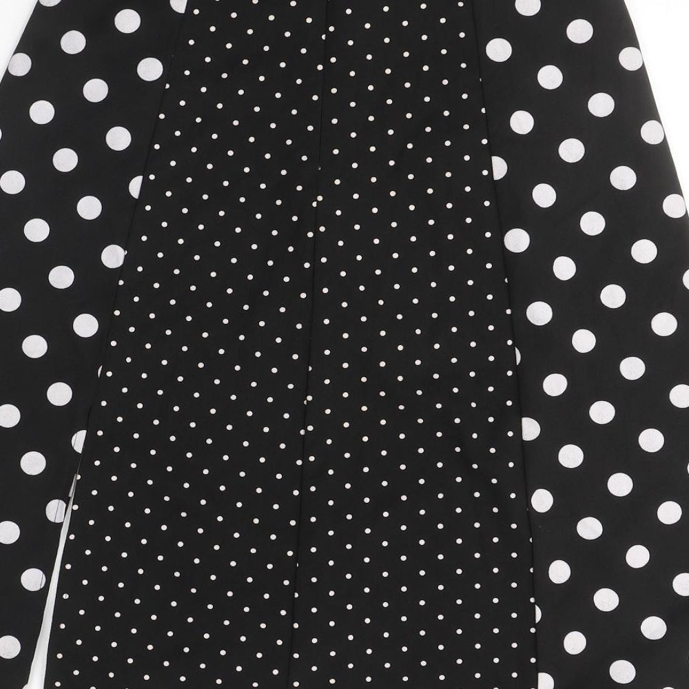 Preworn Womens Black Polka Dot Polyester A-Line Skirt Size 28 Zip