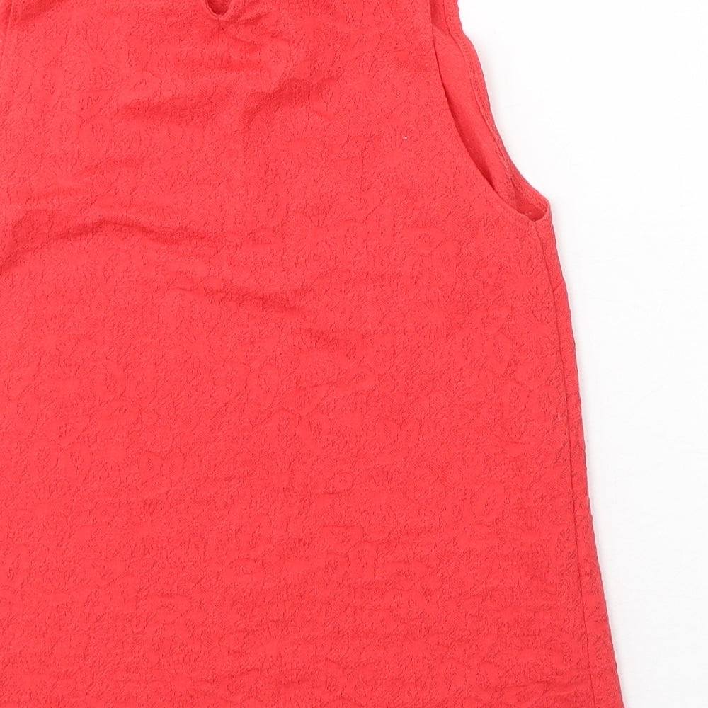 Topshop Womens Red Geometric Cotton Jersey Tank Size 10 Round Neck