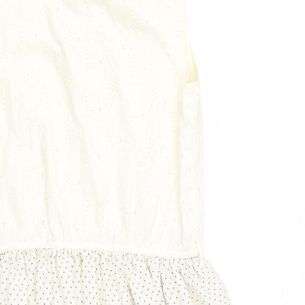 Marks & Spencer Womens White Polka Dot Cotton Fit & Flare Size M Collared Button