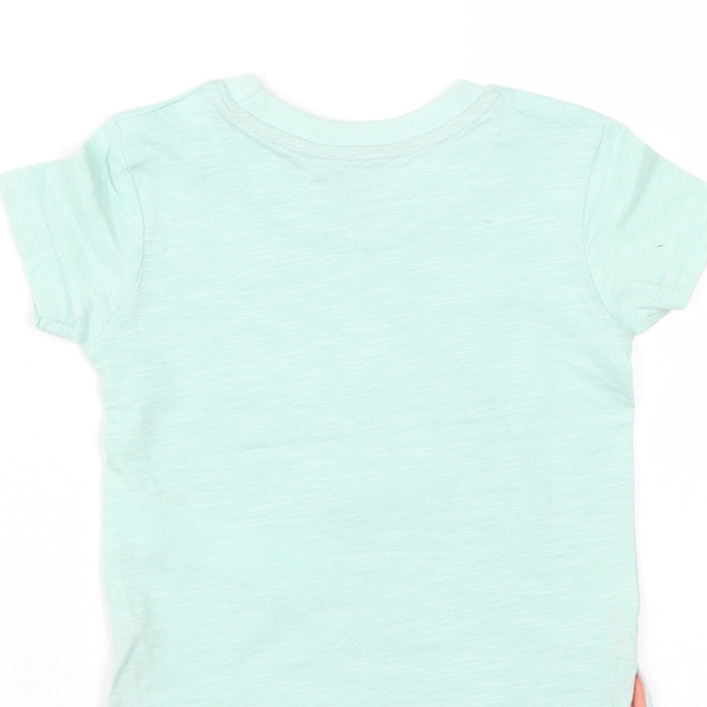 Primark Baby Green Cotton Basic T-Shirt Size 9-12 Months Round Neck - Sun Print