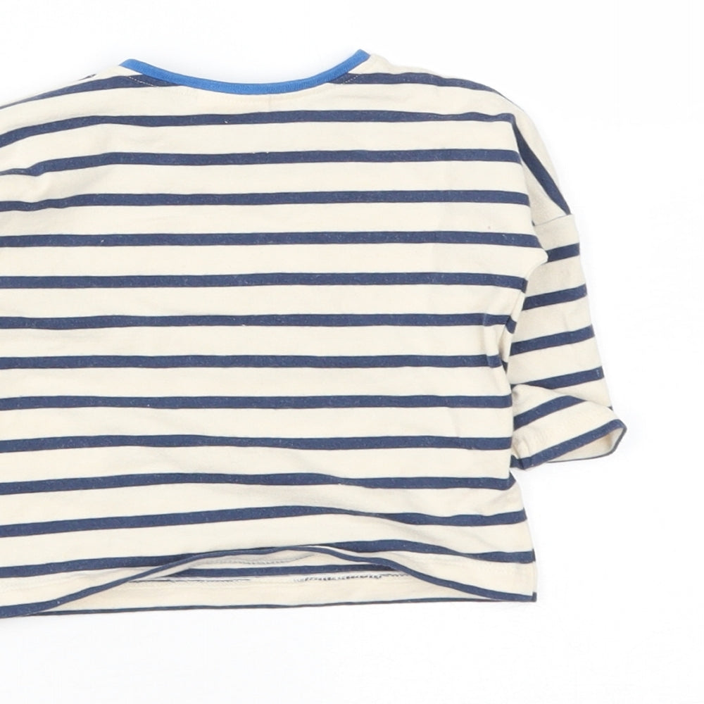 Next Boys Beige Striped Cotton Basic Casual Size 0-3 Months Round Neck Snap - Best Friends