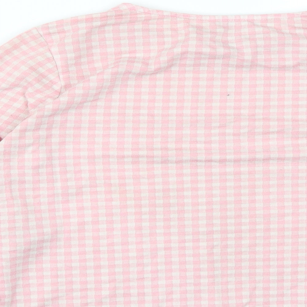 Only Womens Pink Check Polyester Basic Blouse Size M Round Neck