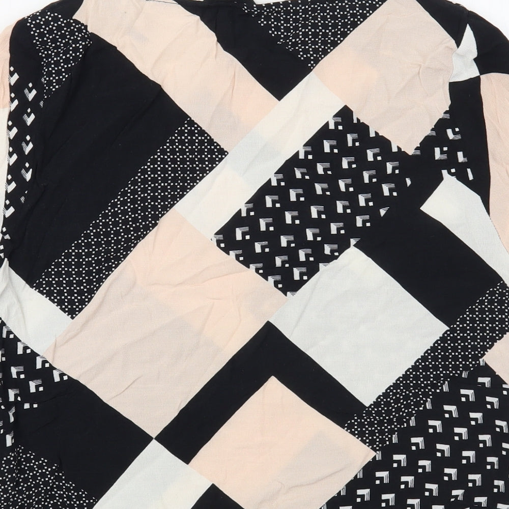 New Look Womens Black Geometric Viscose Basic Blouse Size 14 Boat Neck