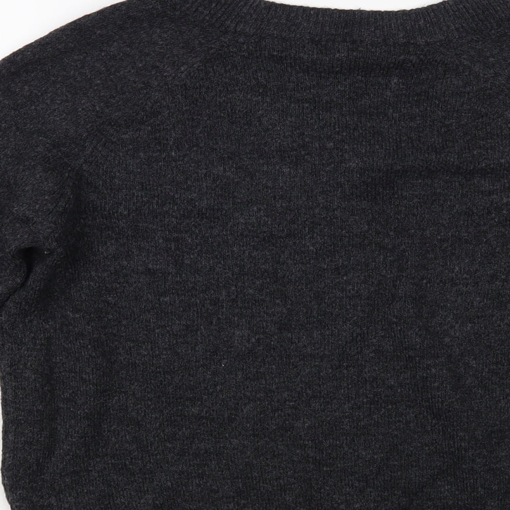 H&M Womens Grey V-Neck Acrylic Pullover Jumper Size S