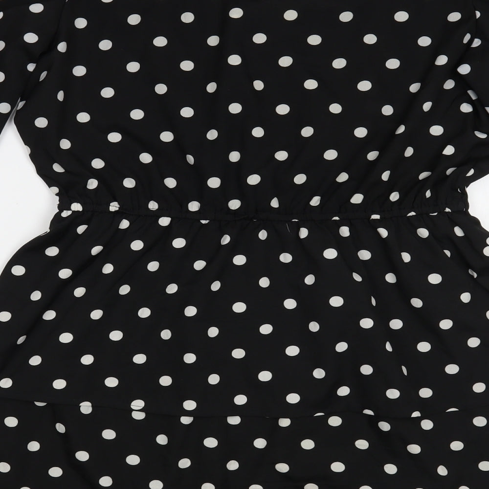 Boohoo Womens Black Polka Dot Polyester Fit & Flare Size 10 V-Neck Pullover