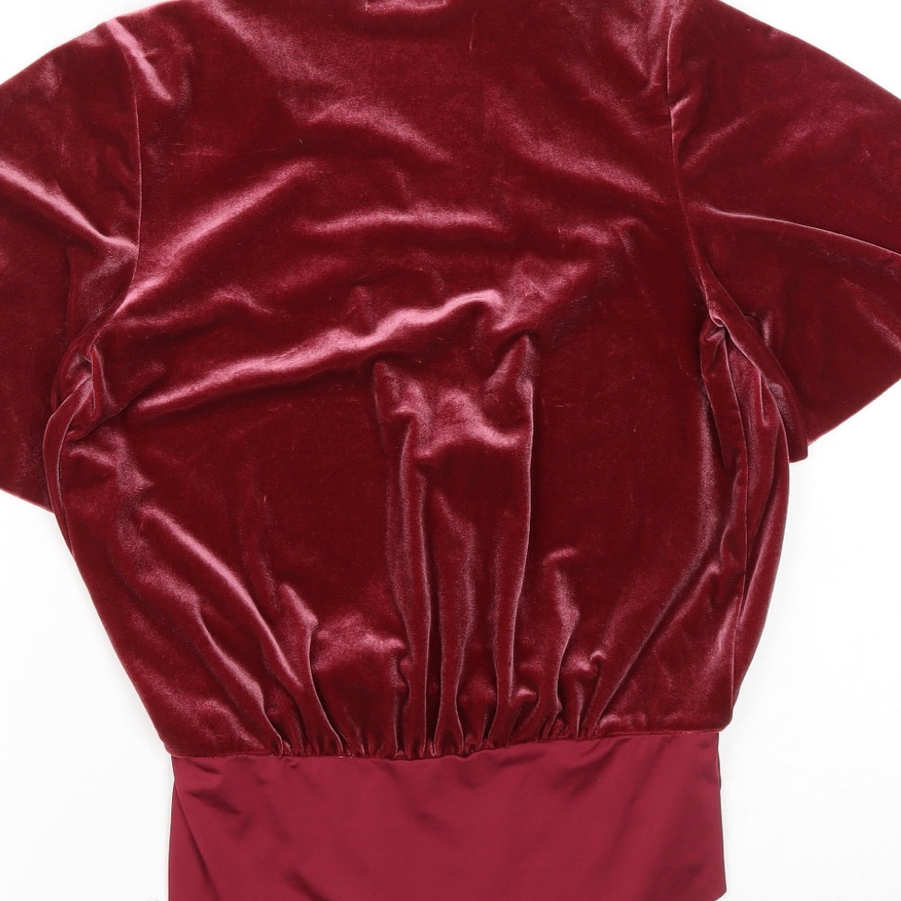 Zara Womens Red Polyester Playsuit One-Piece Size S Snap