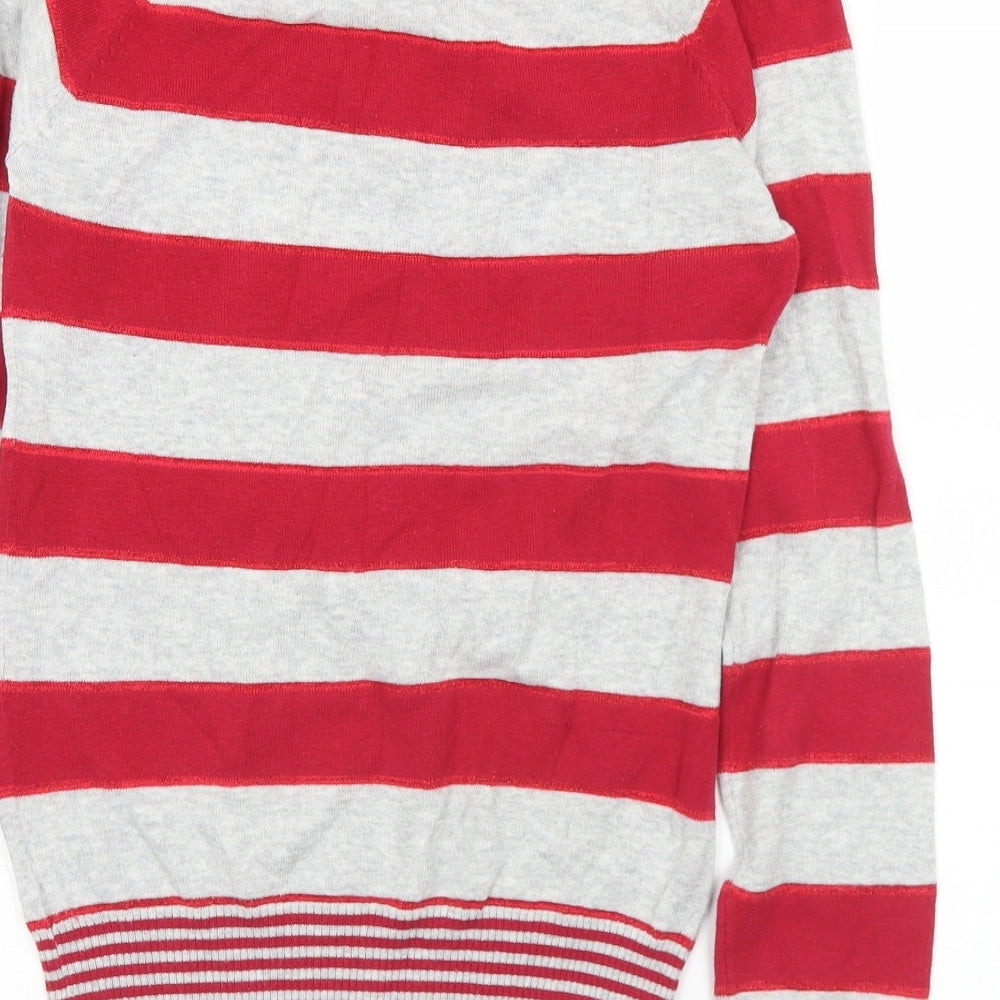 BSK Womens Red V-Neck Striped Acrylic Pullover Jumper Size M