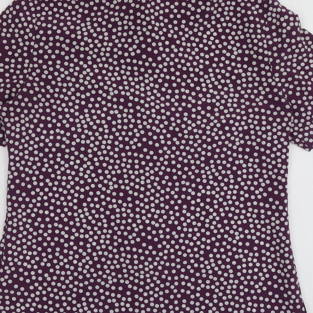 Alexandra Womens Purple Polka Dot Polyester Basic Button-Up Size 8 V-Neck