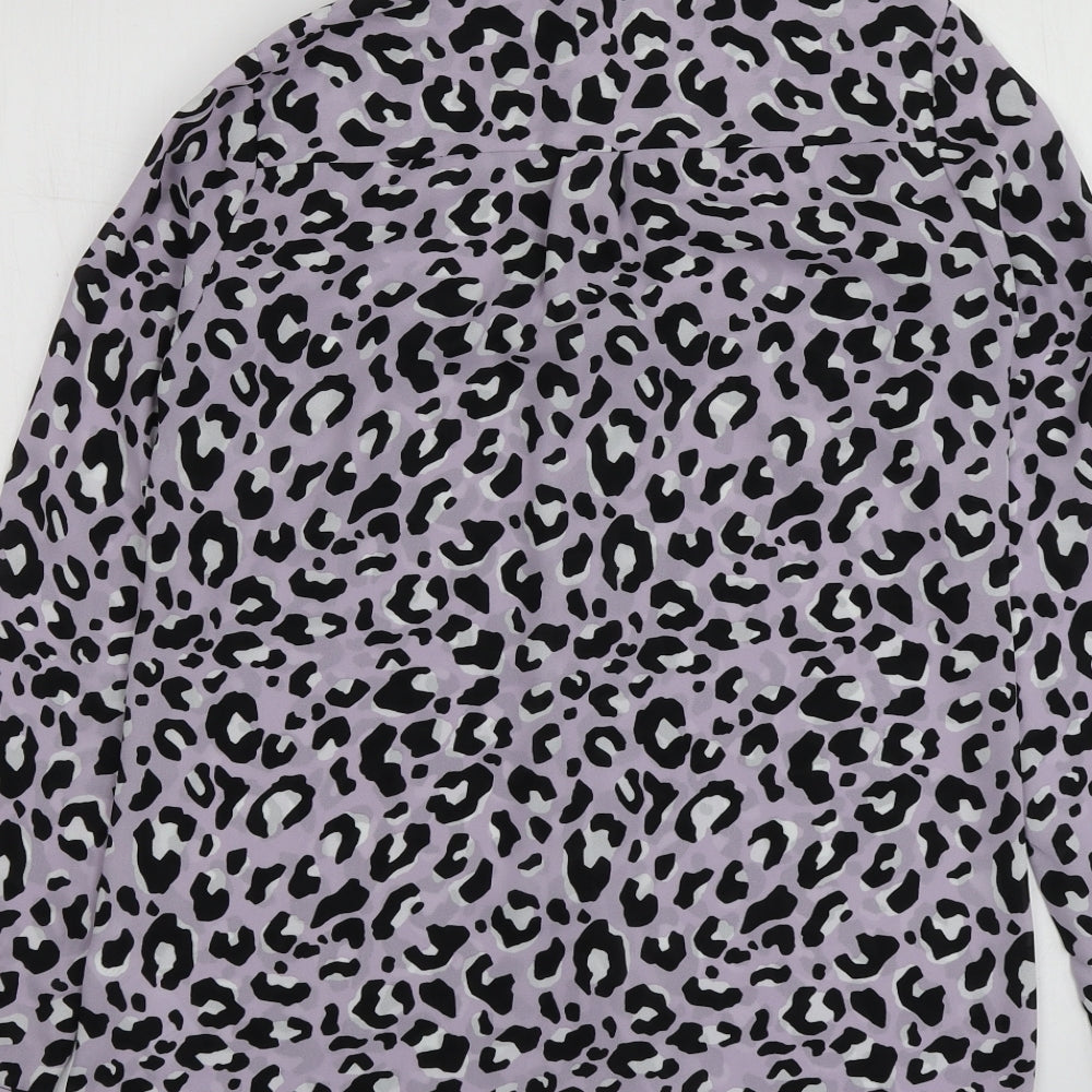 New Look Womens Purple Animal Print Polyester Basic Button-Up Size 6 Collared